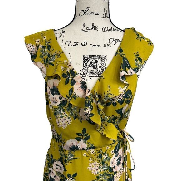 June & Hudson  Yellow Floral Midi Ruffle Wrap Summer Dress, Medium - Picture 4 of 12